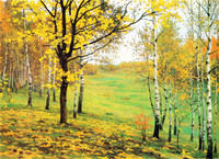 Papier Peint Mural Moderne Peinture à l'Huile Forêt d'Automne Paysage de Bouleaux Dorés Soie Imperméable Facile à Poser Chambre Salle de Bain