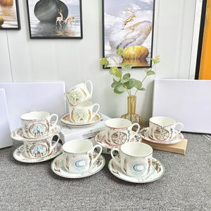 ถ้วยกาแฟและจานรองชาลายพระจันทร์คุณภาพสูงทำจากกระเบื้องเนื้อละเอียด - Product Image 1