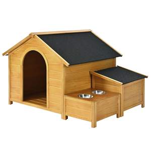 Cuccia per Cani in Legno Massiccio con Ciotola e Finestra, Villa per Animali da Esterno, Cabina per Gatti - Product Image 1