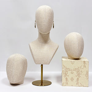 DELIANG Mannequin Tête Affichage Robe Forme Mannequin Buste Pin <span class=keywords><strong>Insert</strong></span> Mousse Recouvert Bambou Lin Tissu pour Perruques Boucles D'oreilles Chapeaux - Product Image 2