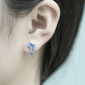 Blue Dolphin Stud Earrings for Women Minimalist Sweet Ocean Style Daily Gift Accessories - Product Image 3