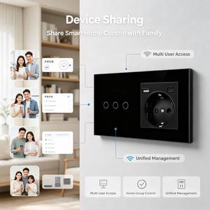 우바로 와이파이 스마트 터치 스위치 및 EU 슈코 소켓 USB C 강화유리 패널 <span class=keywords><strong>3</strong></span>구 1웨이 음성 제어 앱 연동 고급 모던 디자인 - Product Image 4