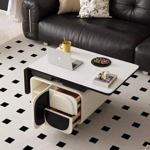 Table basse mobile avec plateau en faux marbre, pliable, réglable en hauteur, chariot d'appoint pour canapé, multifonctionnelle pour salon - Product Image 5