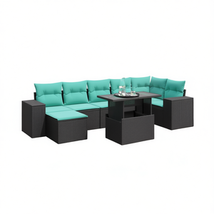 Ensemble de canapés de jardin en polyrotin noir, 8 pièces, avec coussins, meubles d'extérieur, design contemporain - Product Image 1