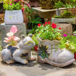 Zapatos de rana de cerámica hechos a mano para jardín, maceta de flores decorativas