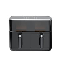Friteuse à air numérique à double panier avec écran LCD, design carré sans huile, style moderne, pour usage domestique et hôtelier, fonction grill