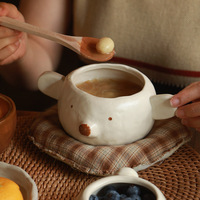 Bol, assiette et tasse en céramique style américain, motif ours en peluche vintage fait main, couleur sous-glaçure, mignons et créatifs, vaisselle personnalisable pour le petit-déjeuner