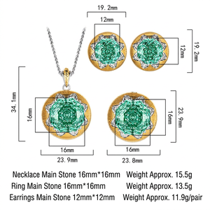 Vintage Eco-friendly Copper Trendy 14K Gold Plated Eight Pointed Star Jewellery 16-12mm Green Cubic Zirconia Women's Ring Set - Product Image 4