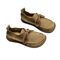 Mocassins originaux faits à la main en cuir véritable, style vintage artistique, résistants à l'usure, polyvalents, plats, à lacets, chaussures basses pour femmes