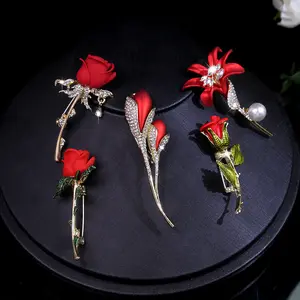 New Nice Design Tulip Rose Brooch For Women Elegant Corsage Fashion Flower Brooch Pin