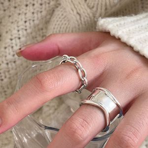 Yinruitai S925 <b>Sterling</b> <b>Silver</b> Chain <b>Ring</b> Women Fashion Simple Stackable Minimalist Design Geometric Jewelry Gift - Product Image 1