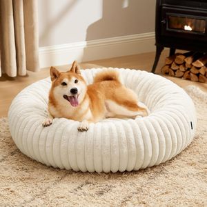 Nouveau lit pour chien en forme de beignet en fourrure, luxueux et confortable, lavable, tapis pour chat, coussin chaud pour animaux de compagnie - Product Image 1