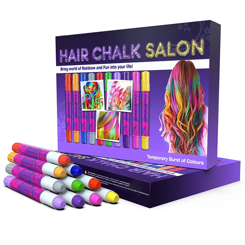 10 set di gesso per capelli colorati temporanei per ragazze Kit per il trucco e grande giocattolo per i bambini