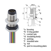 Connecteurs automobiles étanches Lutronic IP67 M8 à montage sur panneau, 3 broches, mâle-femelle droit, contacts en laiton plaqué or
