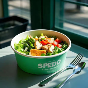 Ciotola di carta usa e getta con stampa personalizzata con coperchi, ciotola di carta per insalata Kraft rotonda biodegradabile - Product Image 1