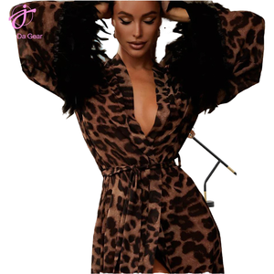 Robes élégantes pour femmes <span class=keywords><strong>Abaya</strong></span> peignoir Satin vente chaude impression numérique <span class=keywords><strong>Sexy</strong></span> léopard Floral avec plume - Product Image 3