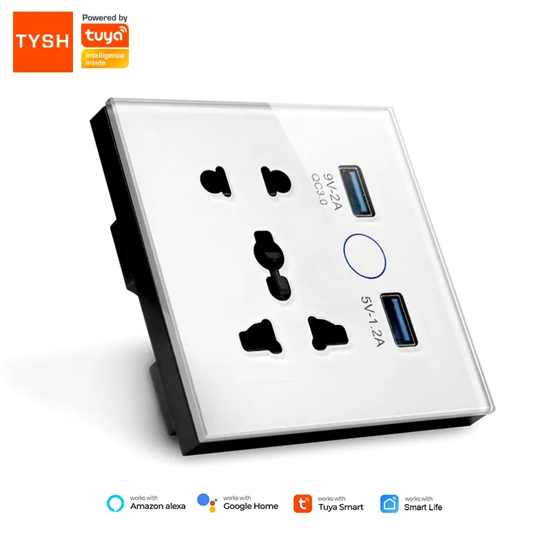 TYSH Smart Home Universal Wall Socket With 2 Usb Tuya 13A Wifi Power Smart Socket Work With Alexa Google Home