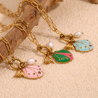 Bijoux fantaisie collier pendentif perle coquillage plaqué or 18 carats en acier inoxydable océan charme sérieux trombone chaîne collier