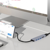 Hub Multipuerto HITEC USB3.0 Tipo-C 4K 60Hz PD 60W de Aleación de Aluminio 6 en 1 para Carga y Transferencia de Datos para Teléfonos Móviles con Certificación Rohs
