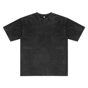 T-shirt en molleton délavé pour homme, style rétro américain, effet flocon de neige, coupe ample et oversize, col montant, infroissable, en coton pur et écologique - Product Image 1