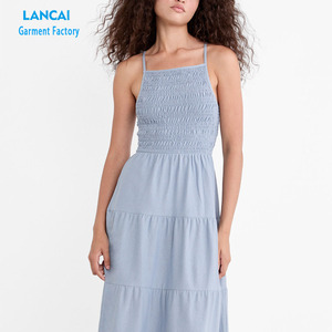 Vestido deslizante para mujer, cuello cuadrado, sin mangas, pecho elástico, estilos sueltos, colores azul claro, ropa elegante suave para niña, personalizada - Product Image 2