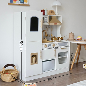 Cuisine de jeu en <span class=keywords><strong>bois</strong></span> doré style nordique avec réfrigérateur, eau courante et effets sonores, ensemble de jouets de cuisine pour enfants QA004 - Product Image 2