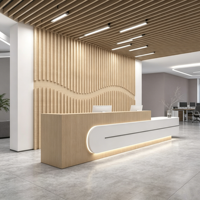 Comptoir de réception moderne en bois courbé avec éclairage LED, comptoir d'accueil d'hôtel, mobilier de réception pour 2 personnes, salon de beauté, bureau