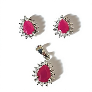 Lab Grown Pear Shaped Ruby 925 Sterling <b>Silver</b> <b>Earrings</b> Pendant Jewelry <b>Set</b> for Wedding Party Office Perfect Gift for Female - Product Image 1