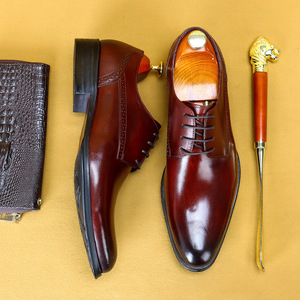 Chaussures habillées en cuir pour hommes à lacets, en cuir de vachette pleine fleur, antidérapantes, respirantes, grandes tailles, pour l'exportation - Product Image 3