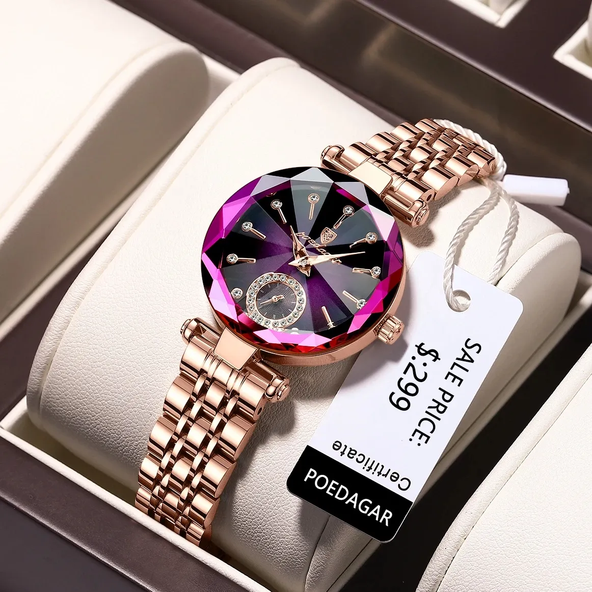 POEDAGAR jam tangan 719 untuk wanita mewah perhiasan jam tangan kuarsa baja emas mawar desain modis tahan air merek wanita