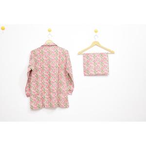 Conjunto de Pijama de Algodón Estampado a Mano de Primera Calidad, Ropa de Dormir con Estampado Floral, Cuello Camisero, Conjunto de Tres Piezas - Product Image 4