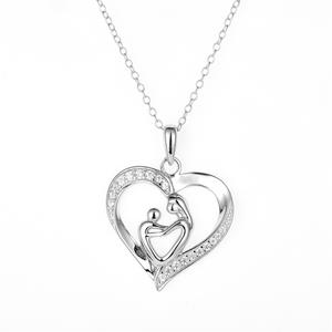 Creative 925 Sterling Silver cuore madre-bambino concentrico Micro-pavimentato zircone ciondolo clavicola <span class=keywords><strong>collana</strong></span> a catena per la festa <span class=keywords><strong>della</strong></span> <span class=keywords><strong>mamma</strong></span> regalo - Product Image 3
