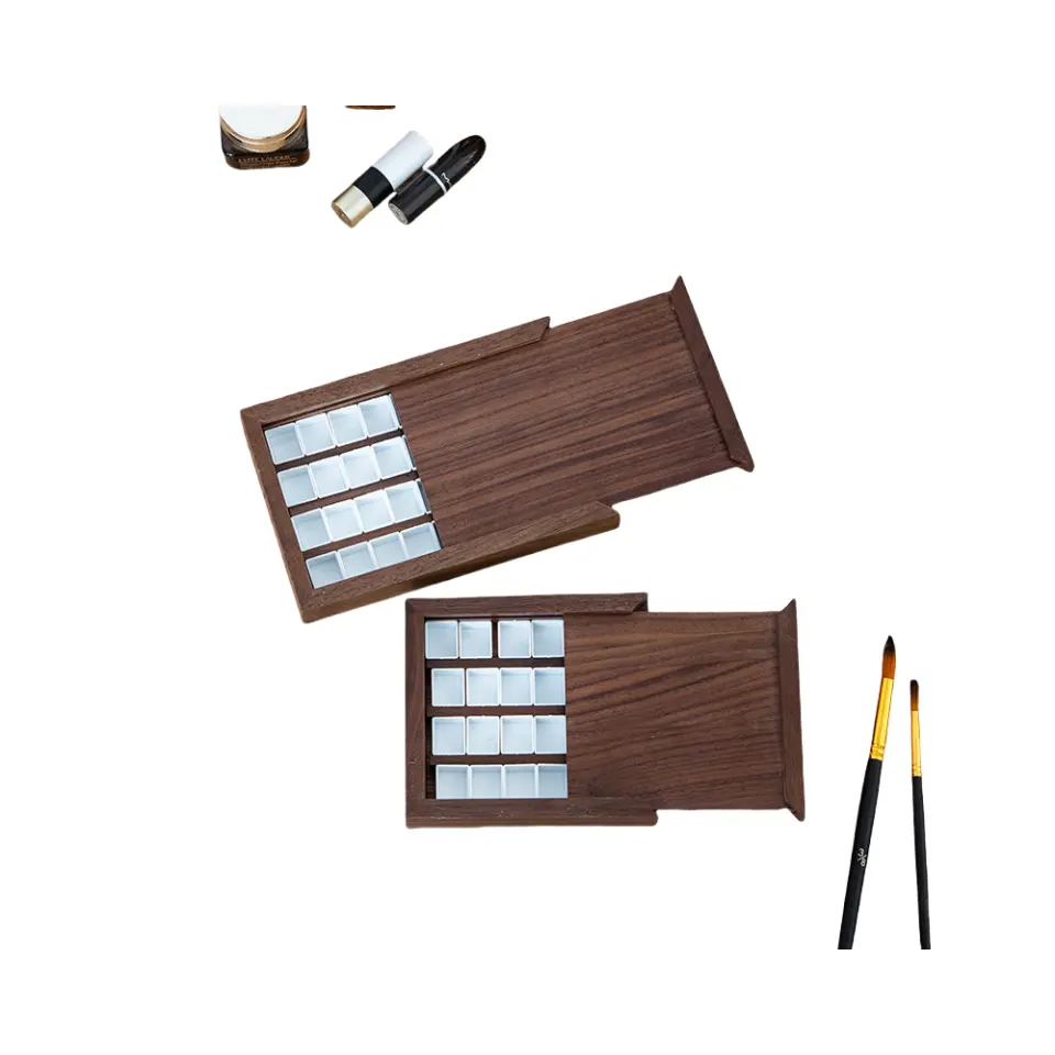 水彩絵の具の包装と収納マルチコンパートメントポータブル竹木製空箱