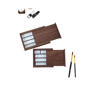 صندوق خشبي من خشب الخيزران محمول متعدد الأغراض لتعبئة وتخزين ألوان مائية