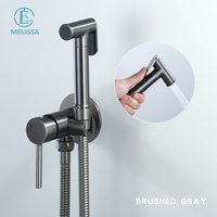 Ensemble de douchette pour bidet mural Melissa, gris brossé moderne, pulvérisation verticale, laiton, acier inoxydable, robinet chaud/froid, baignoire