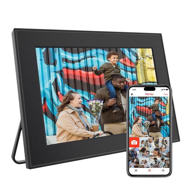 Frameo 10.1-Inch Smart WiFi Digital Photo Frame 32GB Touch Screen Upload Photos & Videos MP4 Via Free App Includes Clock