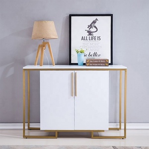 Table de <span class=keywords><strong>Console</strong></span> d'entrée moderne en acier inoxydable blanc et or avec rangement armoire à chaussures à 2 portes - Product Image 2