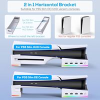 Support horizontal avec lumière LED RVB pour Ps5 Slim & Ps5 Pro, accessoires de console avec 14 modes d'éclairage et ports USB à 4 ports