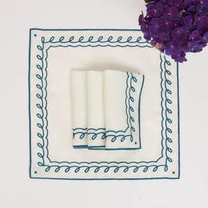 Double Embroidered Edge Pure <b>Linen</b> Flax Placemat for Hotel Scalloped <b>Table</b> <b>Cloth</b> Cotton <b>Linen</b> Napkins Custom Monogrram Pattern - Product Image 1