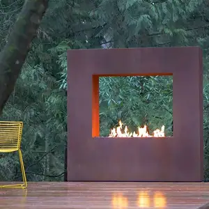 Corten Steel Gas Fire Place Proveedor profesional Seguridad Bio Fuel Burner Independiente Propano Metal Chimenea exterior