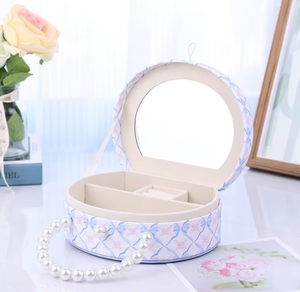 Boîte à bijoux mignonne pour enfants avec motifs, miroir et poignée en perles, support rond, vente en gros - Product Image 5