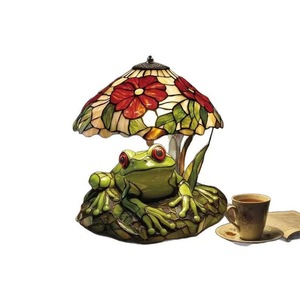 Frog And Flower Stained Glass Table Lamp E26 Led <b>Bulb</b> Switch Control Resin Animal <b>Decor</b> Night <b>Light</b> For Bedroom Living Room - Product Image 4