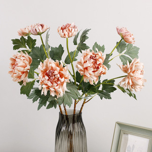 <b>Artificial</b> Dahlias With Two Heads PU Silk Flowers High Simulation Wedding Home Decoration Autumn Powder Color - Product Image 2