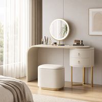Ensemble de coiffeuse de chambre d'hôtel moderne nordique avec miroir LED, bureau de maquillage convertible de luxe minimaliste en MDF avec tiroirs de rangement