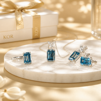 Ensemble de bijoux en diamant de laboratoire de qualité supérieure, coupe émeraude bleue, certifié IGI, or 14K 18K, pendentif, boucles d'oreilles et bague en diamant rectangulaire de luxe