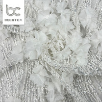 Tissu en dentelle française 2026, tulle blanc à paillettes, broderie florale 3D, tissu en dentelle pour robe de mariée