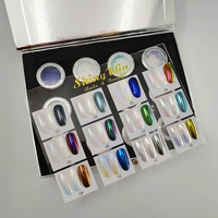 NOUVEAU – Collection de poudres à ongles effet miroir et chrome aurore 12 couleurs avec présentoir de couleurs en acrylique et emballage en boîte pour le nail art DIY
