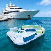 Île flottante gonflable en PVC de qualité commerciale DST pour 5 personnes avec auvent, logo personnalisé, garantie de 3 ans, capacité de 100 à 500 kg pour piscine