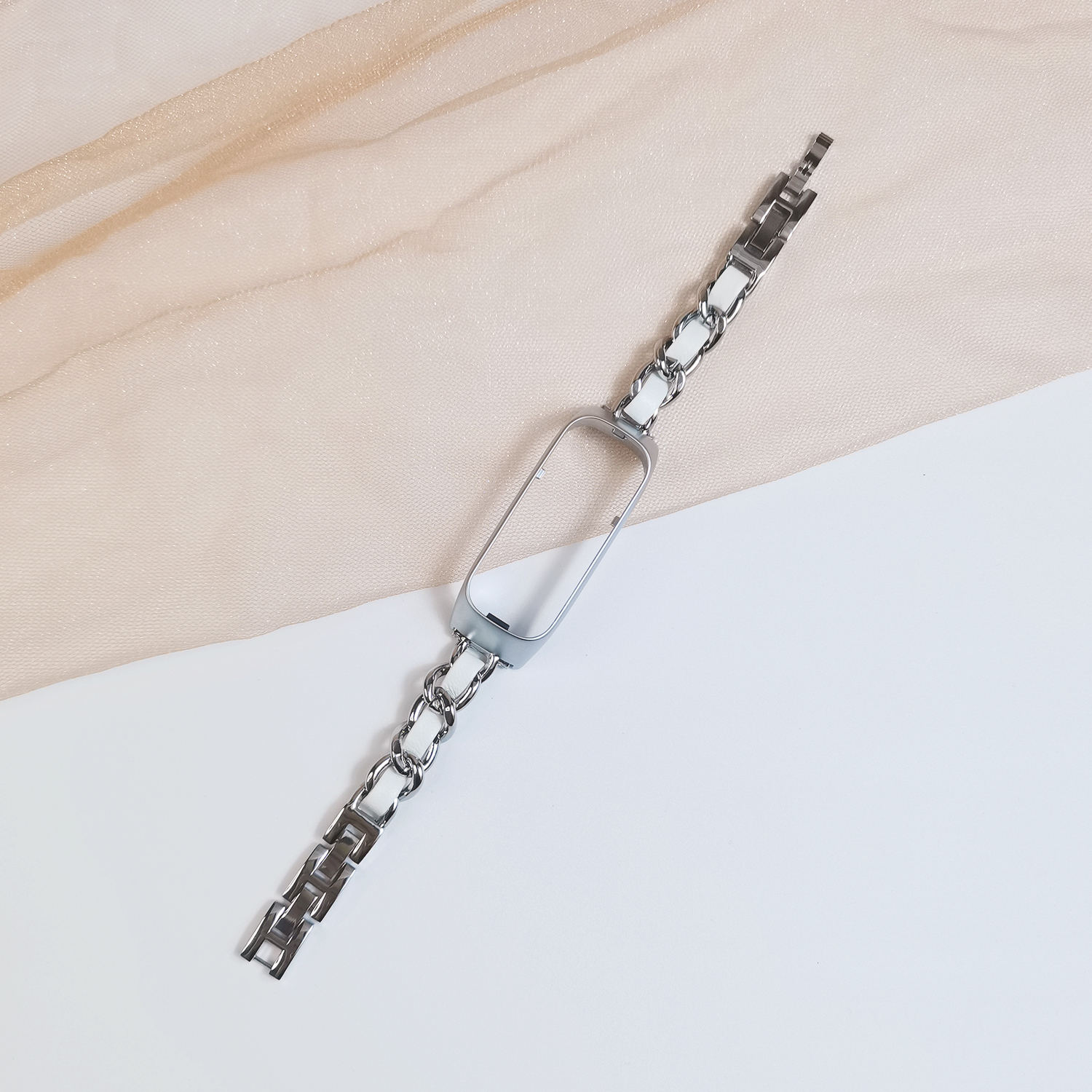 Silver Band-White Leather