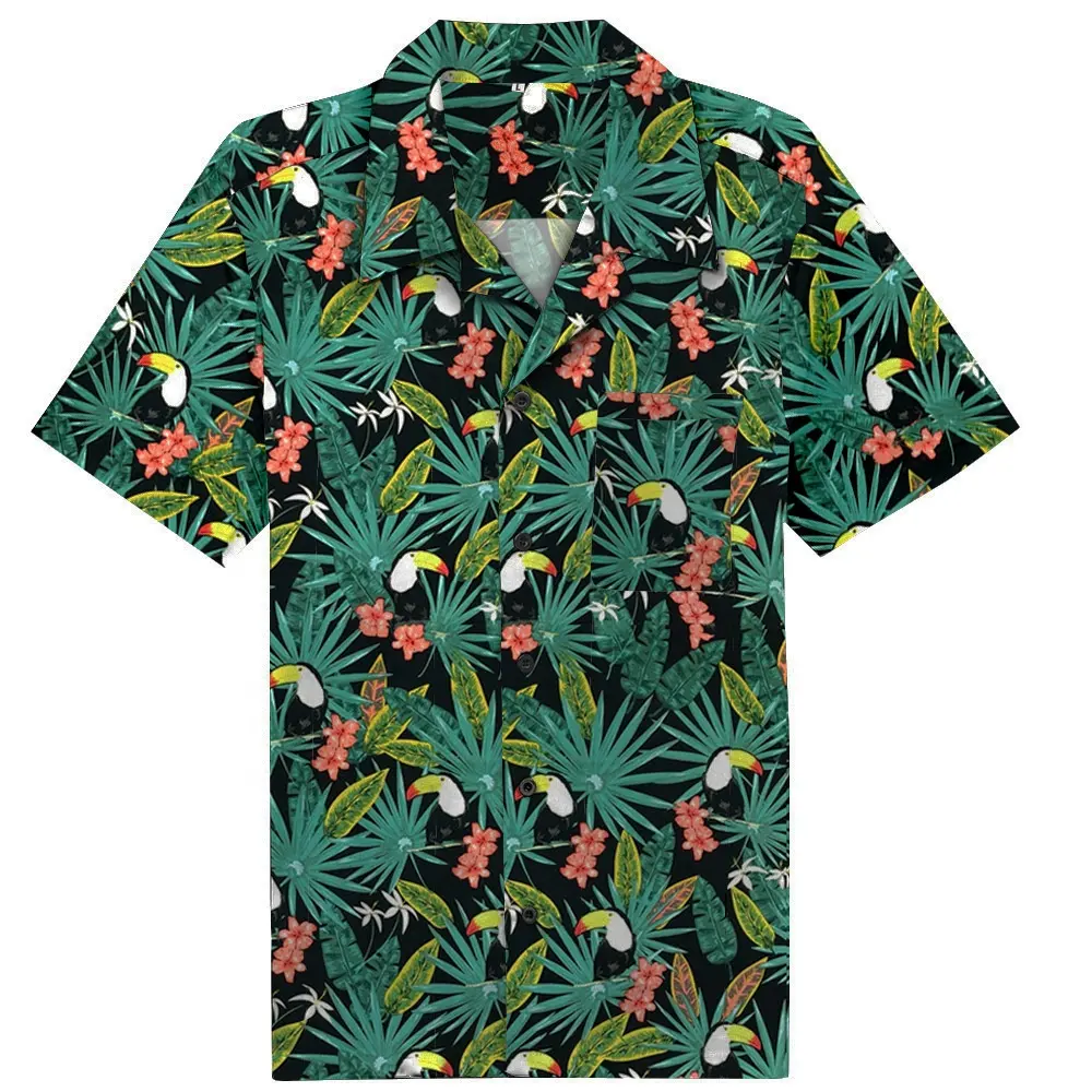2021 New Vintage Toucan Floral Print Men Casual Shirt ST124 Short Sleeve Palm Springs Cocktail Button Up Shirts